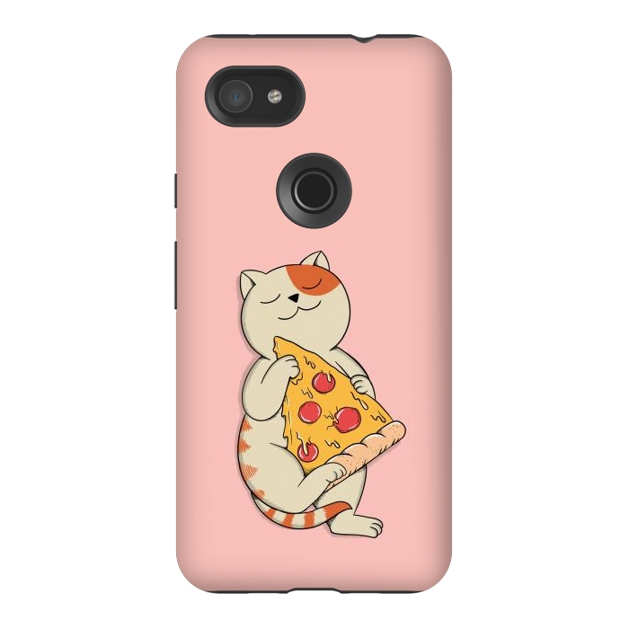 Pixel 3AXL StrongFit Cat and Pizza Pink by Coffee Man