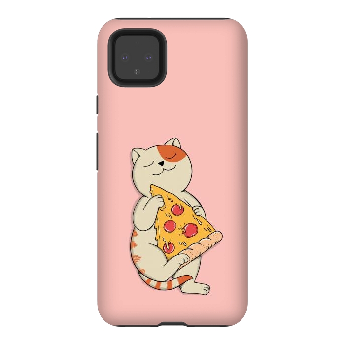Pixel 4XL StrongFit Cat and Pizza Pink by Coffee Man
