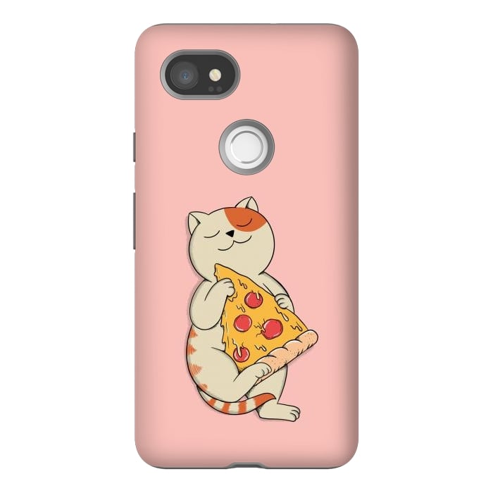 Pixel 2XL StrongFit Cat and Pizza Pink por Coffee Man