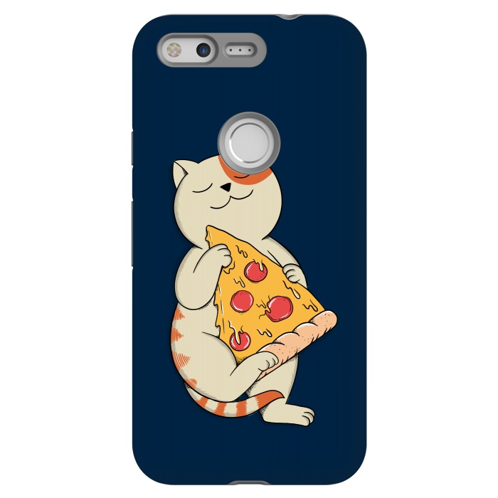 Pixel StrongFit Cat and Pizza Blue by Coffee Man