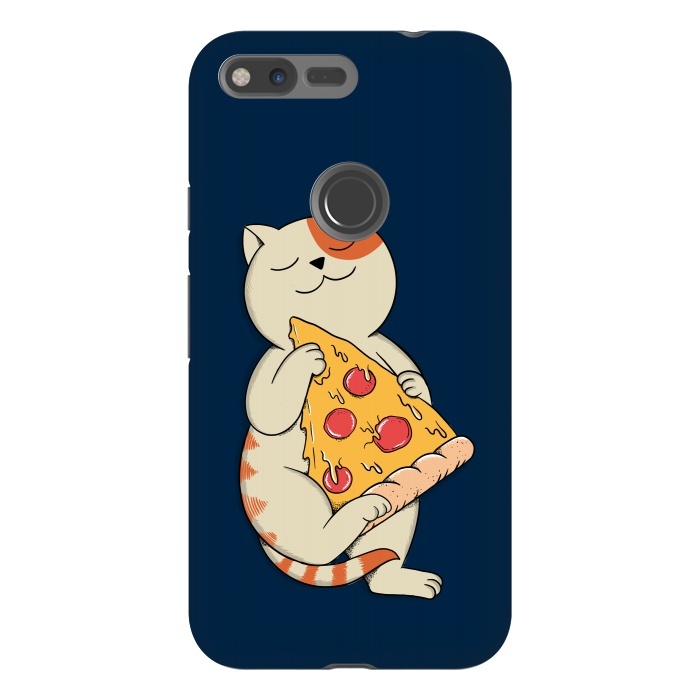 Pixel XL StrongFit Cat and Pizza Blue by Coffee Man
