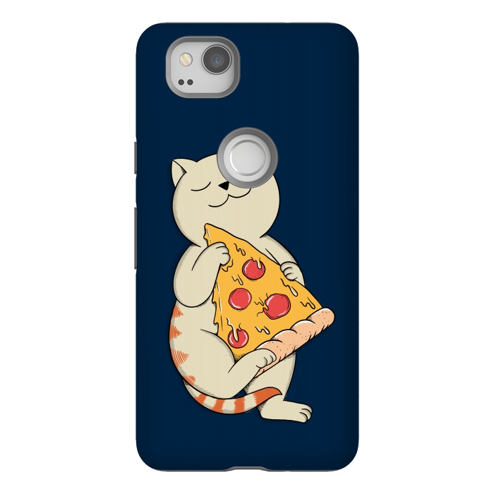 Pixel 2 StrongFit Cat and Pizza Blue by Coffee Man