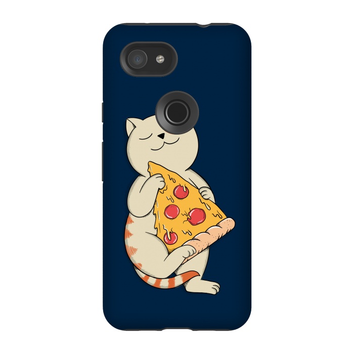 Pixel 3A StrongFit Cat and Pizza Blue by Coffee Man