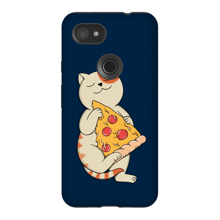 Pixel 3AXL StrongFit Cat and Pizza Blue by Coffee Man