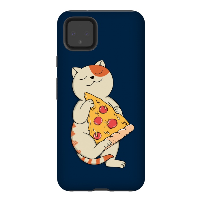 Pixel 4XL StrongFit Cat and Pizza Blue by Coffee Man