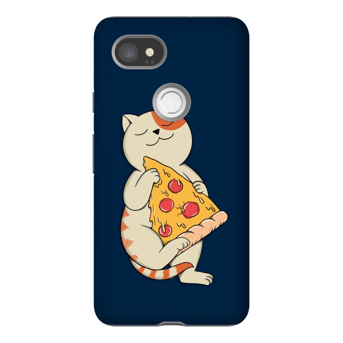 Pixel 2XL StrongFit Cat and Pizza Blue by Coffee Man