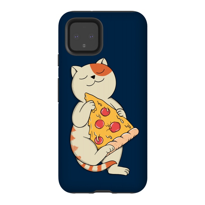 Pixel 4 StrongFit Cat and Pizza Blue by Coffee Man