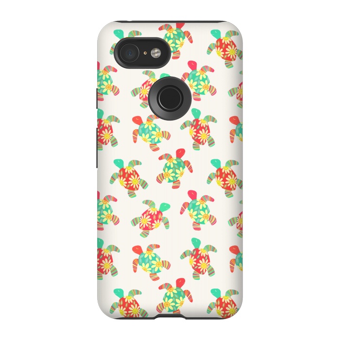 Pixel 3 StrongFit Cute Flower Child Hippy Turtles on Cream  by Micklyn Le Feuvre