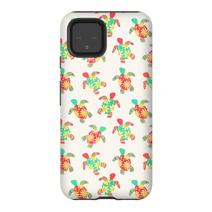 Pixel 4 StrongFit Cute Flower Child Hippy Turtles on Cream  by Micklyn Le Feuvre