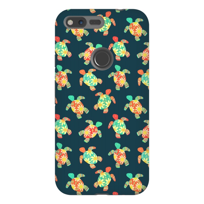 Pixel XL StrongFit Cute Flower Child Hippy Turtles on Dark by Micklyn Le Feuvre