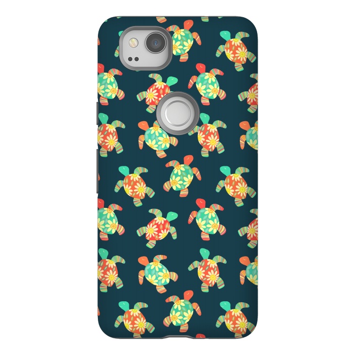 Pixel 2 StrongFit Cute Flower Child Hippy Turtles on Dark by Micklyn Le Feuvre