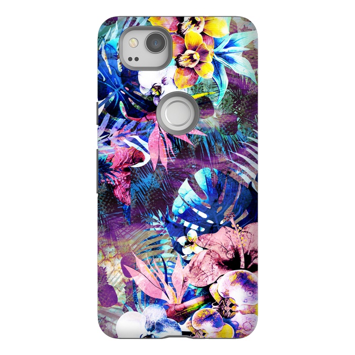 Pixel 2 StrongFit Colorful psychedelic tropical flowers and leaves by Oana 