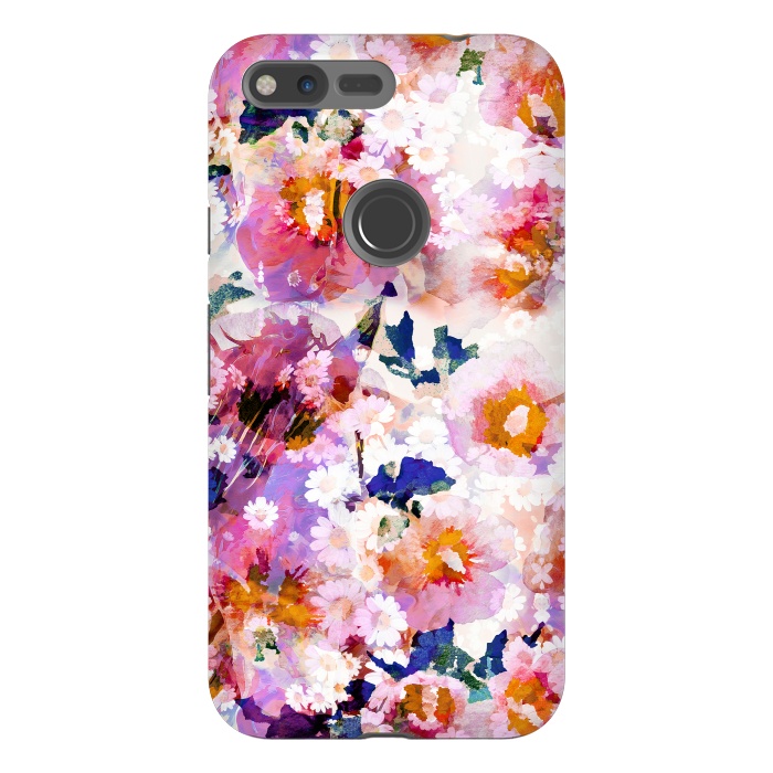 Pixel XL StrongFit Watercolor rose of sharon and daisy flowers by Oana 