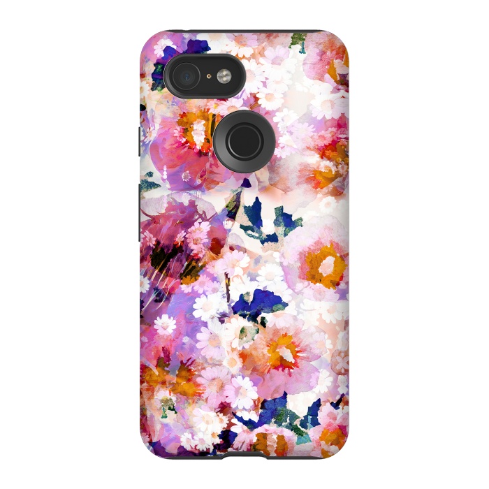 Pixel 3 StrongFit Watercolor rose of sharon and daisy flowers by Oana 