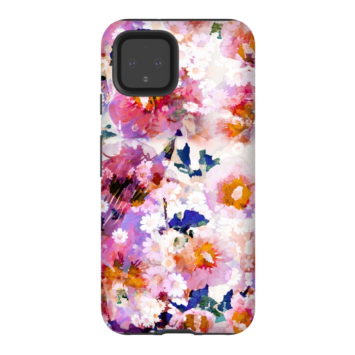 Pixel 4 StrongFit Watercolor rose of sharon and daisy flowers by Oana 