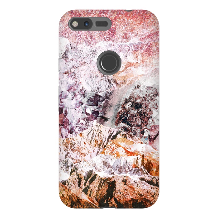 Pixel XL StrongFit Pink geode crystals landscape by Oana 