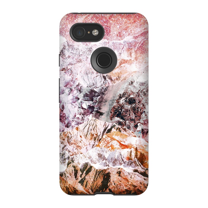 Pixel 3 StrongFit Pink geode crystals landscape by Oana 