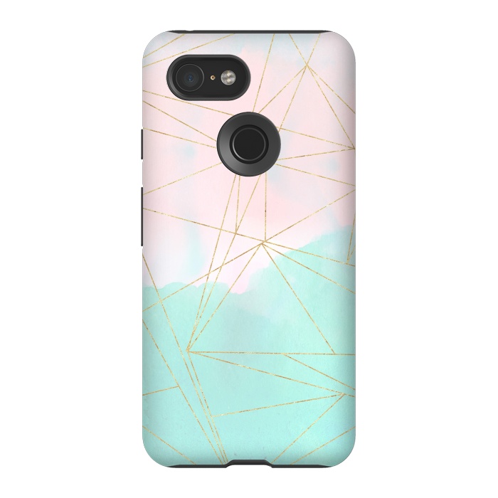 Pixel 3 StrongFit Watercolor abstract and golden triangles design by InovArts