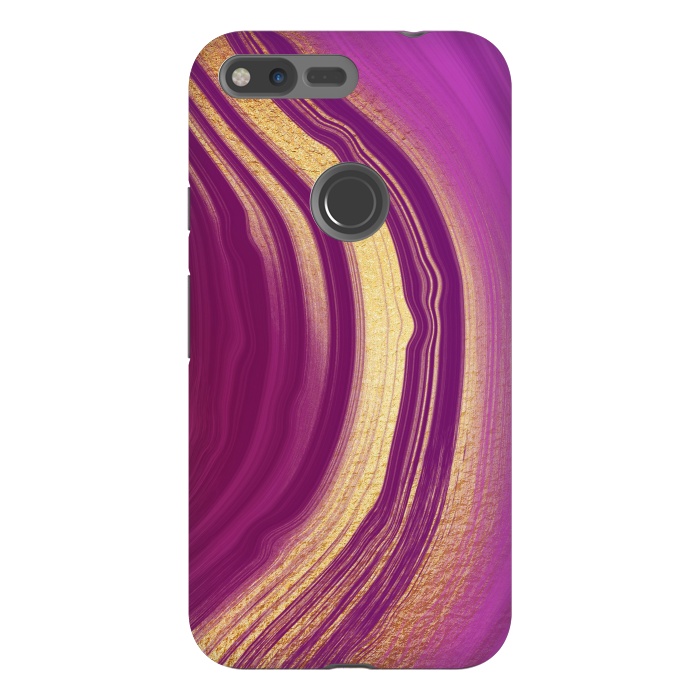 Pixel XL StrongFit Magenta Pink Marble and gold gemstone  by  Utart