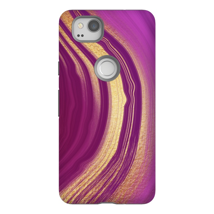 Pixel 2 StrongFit Magenta Pink Marble and gold gemstone  by  Utart