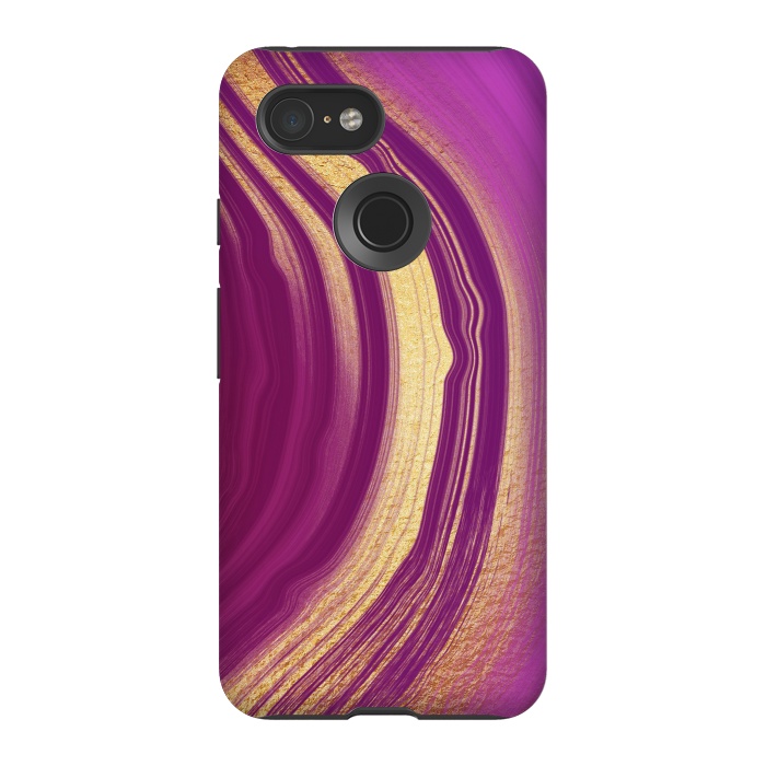 Pixel 3 StrongFit Magenta Pink Marble and gold gemstone  by  Utart