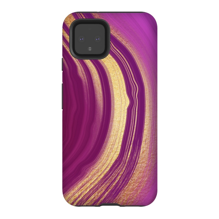 Pixel 4 StrongFit Magenta Pink Marble and gold gemstone  by  Utart