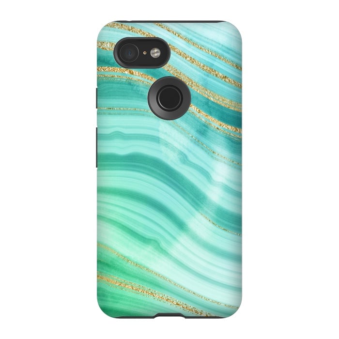Pixel 3 StrongFit Mermaid Waves Green Marble with gold glitter by  Utart