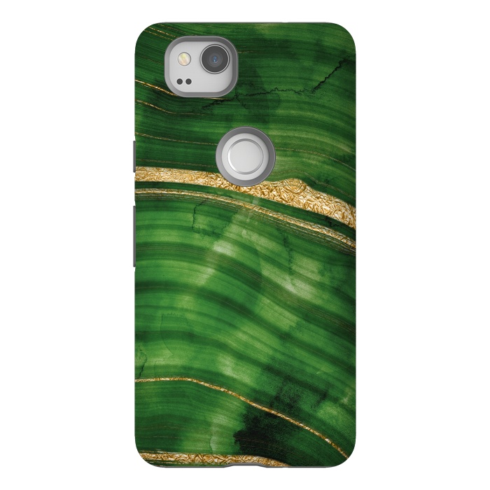 Pixel 2 StrongFit Malachite Green Marble with Gold veins by  Utart