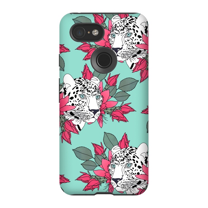 Pixel 3 StrongFit Stylish leopard and cactus flower pattern by InovArts