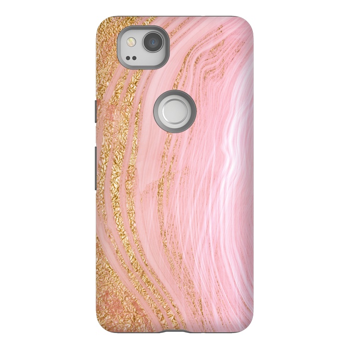 Pixel 2 StrongFit Light Pink Mermaid Marble with Faux Gold Glitter Rain by  Utart