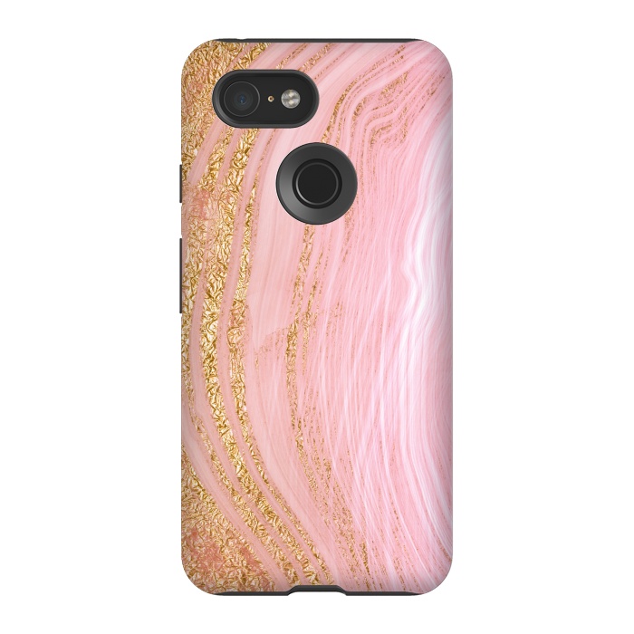 Pixel 3 StrongFit Light Pink Mermaid Marble with Faux Gold Glitter Rain by  Utart