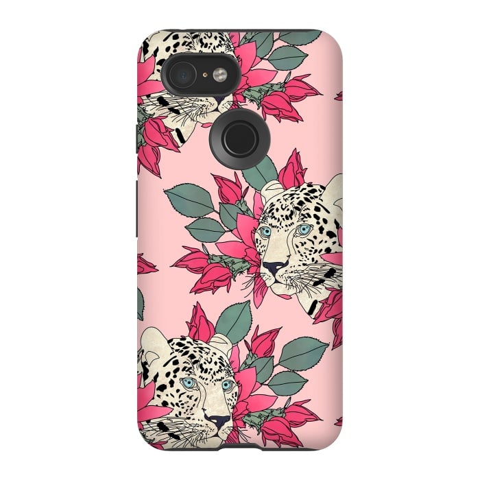 Pixel 3 StrongFit Classy cactus flowers and leopards design by InovArts