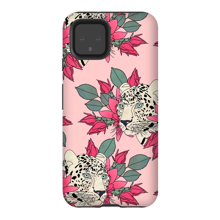 Pixel 4 StrongFit Classy cactus flowers and leopards design by InovArts