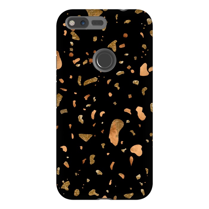 Pixel XL StrongFit Black Terrazzo with gold and copper spots by  Utart
