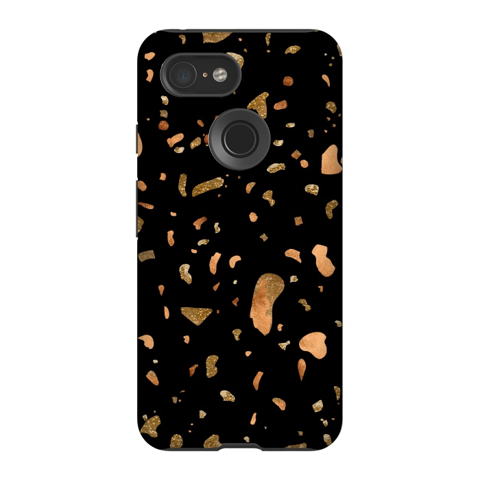 Pixel 3 StrongFit Black Terrazzo with gold and copper spots by  Utart