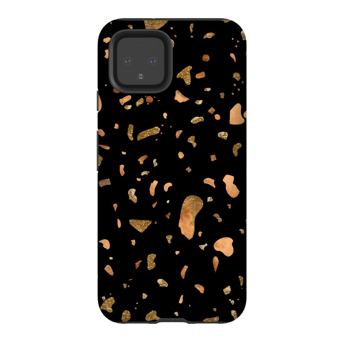 Pixel 4 StrongFit Black Terrazzo with gold and copper spots by  Utart