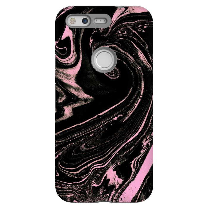 Pixel StrongFit Dark marble with neon pink spiral by Oana 