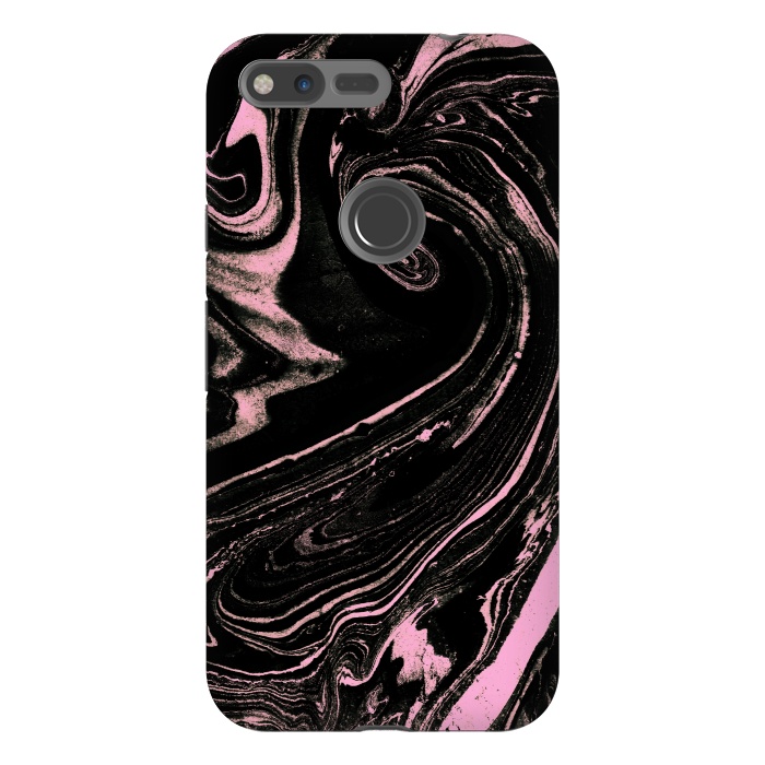 Pixel XL StrongFit Dark marble with neon pink spiral by Oana 