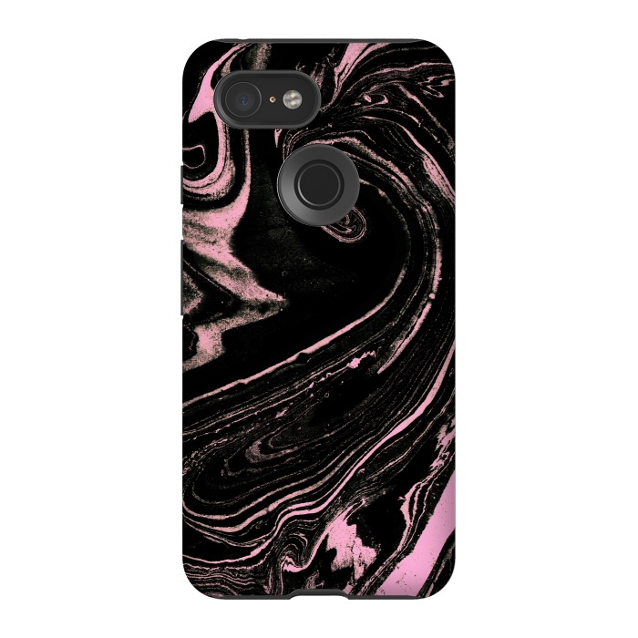 Pixel 3 StrongFit Dark marble with neon pink spiral by Oana 