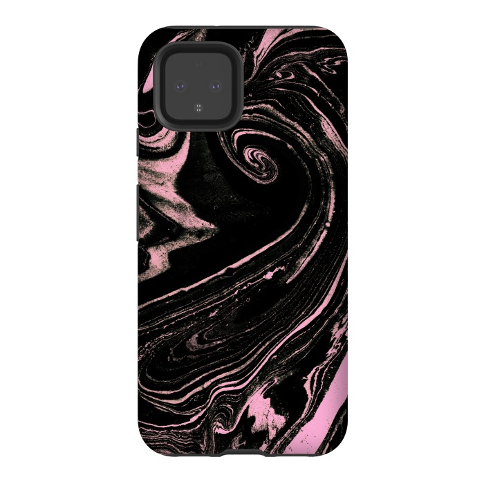 Pixel 4 StrongFit Dark marble with neon pink spiral by Oana 