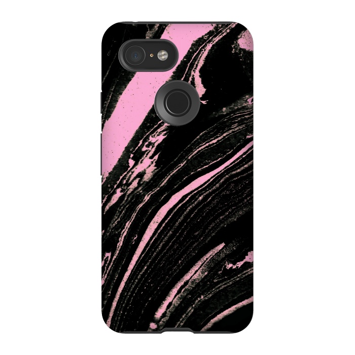 Pixel 3 StrongFit Black marble with neon pink stripes by Oana 