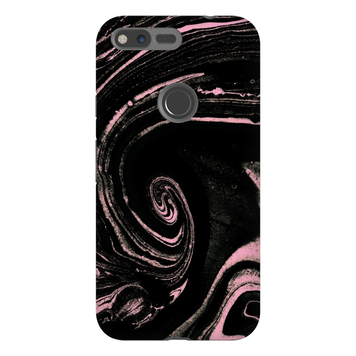 Pixel XL StrongFit Minimal black pink marble spiral by Oana 