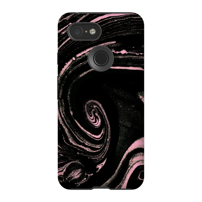 Pixel 3 StrongFit Minimal black pink marble spiral by Oana 