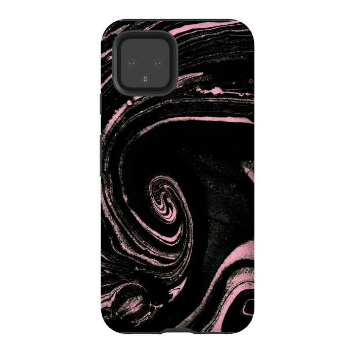 Pixel 4 StrongFit Minimal black pink marble spiral by Oana 