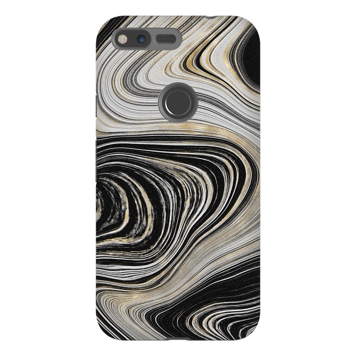 Pixel XL StrongFit Black, White & Gold Agate  by CatJello