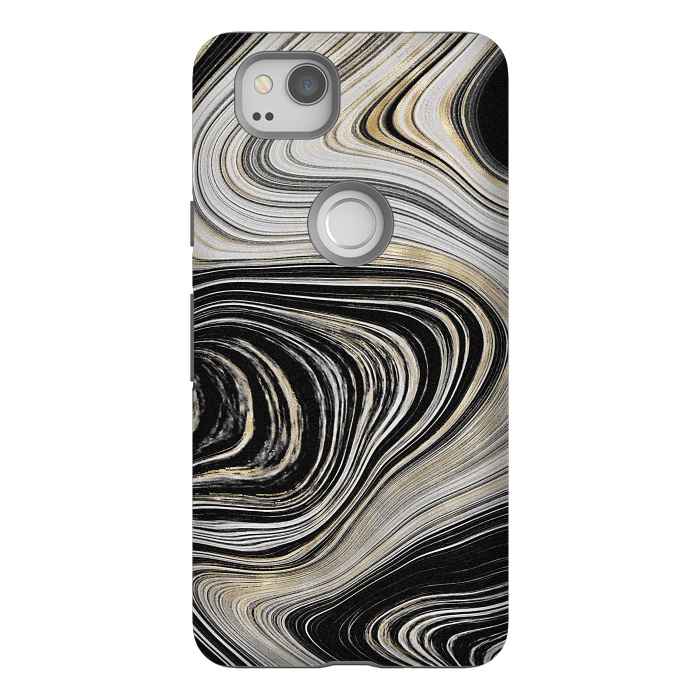 Pixel 2 StrongFit Black, White & Gold Agate  by CatJello