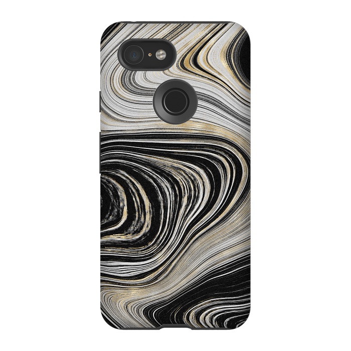 Pixel 3 StrongFit Black, White & Gold Agate  by CatJello