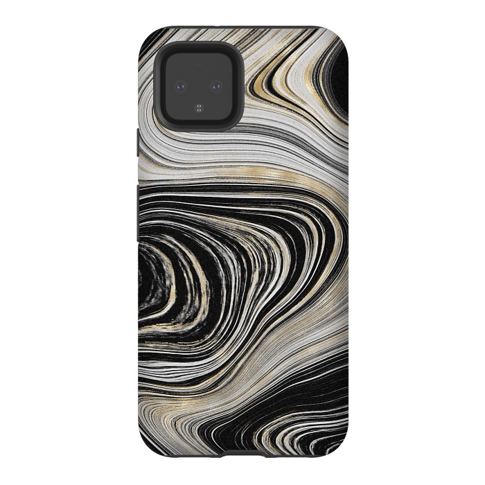 Pixel 4 StrongFit Black, White & Gold Agate  by CatJello