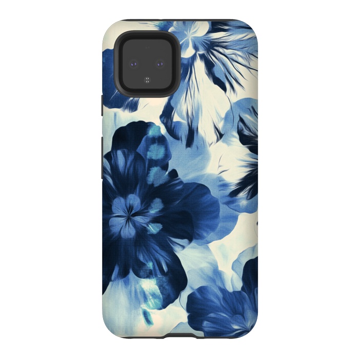 Pixel 4 StrongFit Shibori Inspired Indigo Floral by Micklyn Le Feuvre