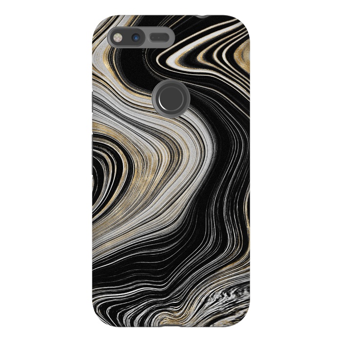 Pixel XL StrongFit Trendy Black White and Faux Gold Agate Gem  by  Utart